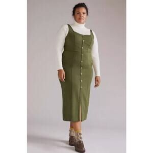 Anthropologie Maeve Knit Button Detail Midi Dress Moss Green Sleeveless Size 20W